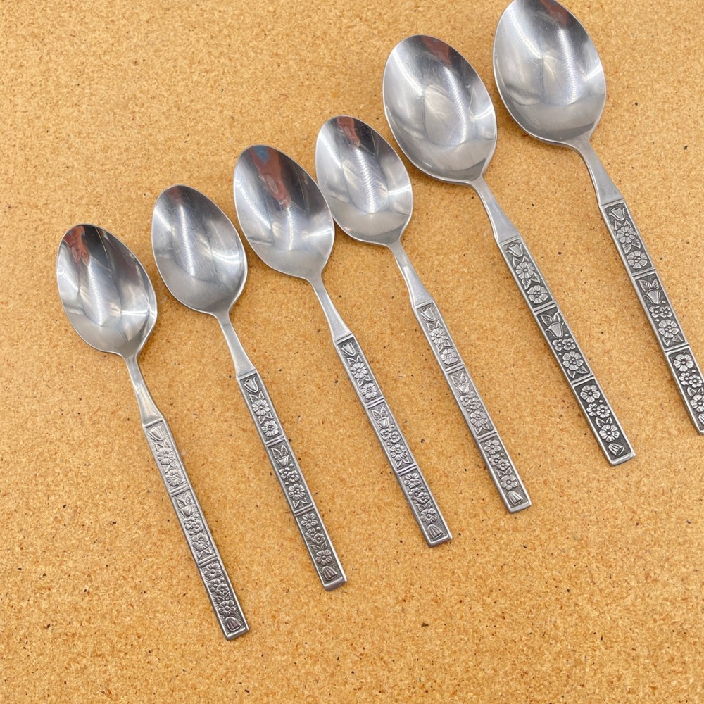 Vintage Spring Fever Spoons Northland Stainless Korea Floral Tulip Pattern x 6